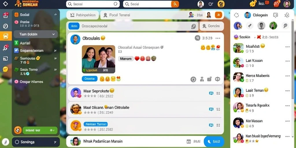 Tangkapan layar fitur sosial yang memungkinkan pemain berinteraksi.